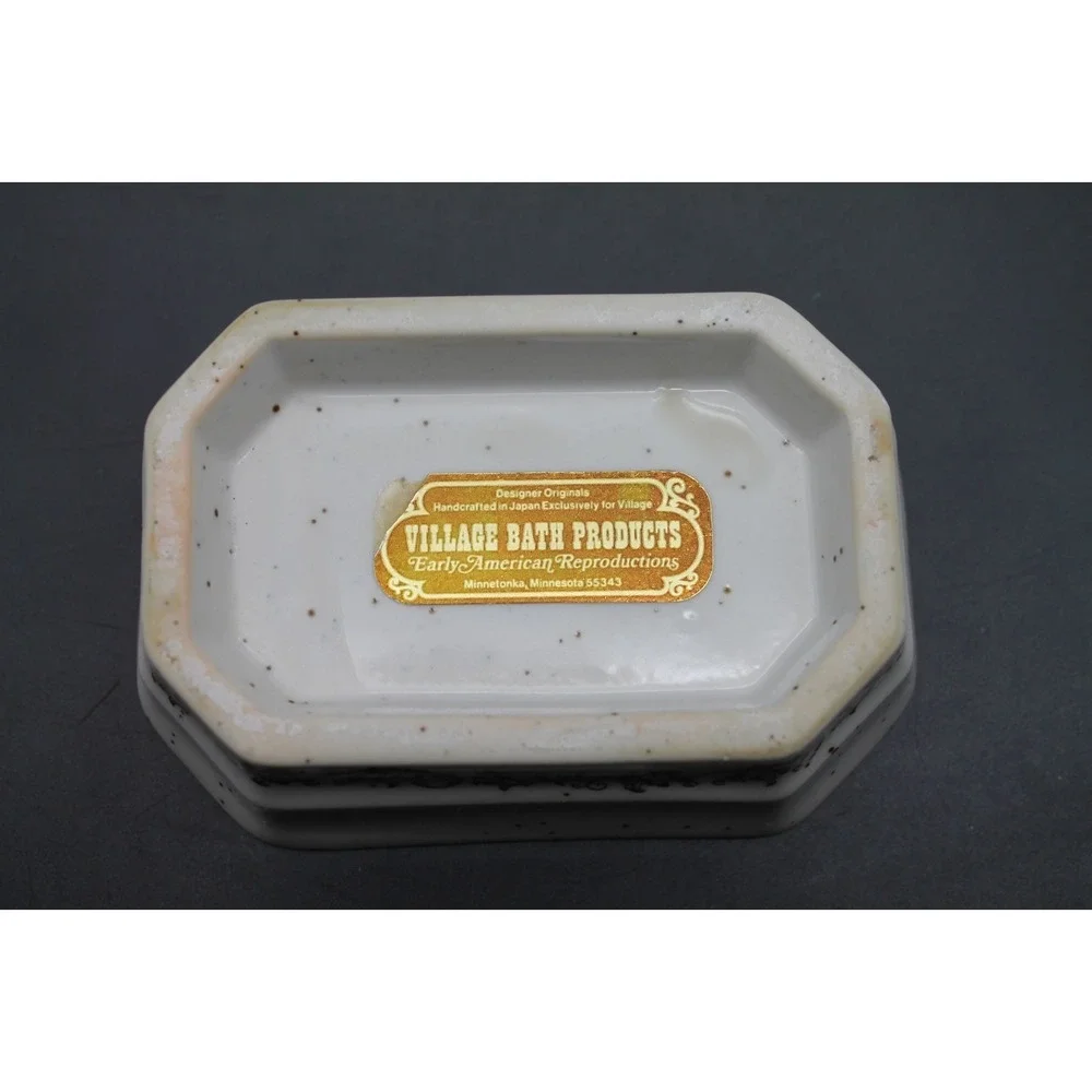 Village Bath Products Soap Dish Speckled Pottery Bath Tray Japan Vintage